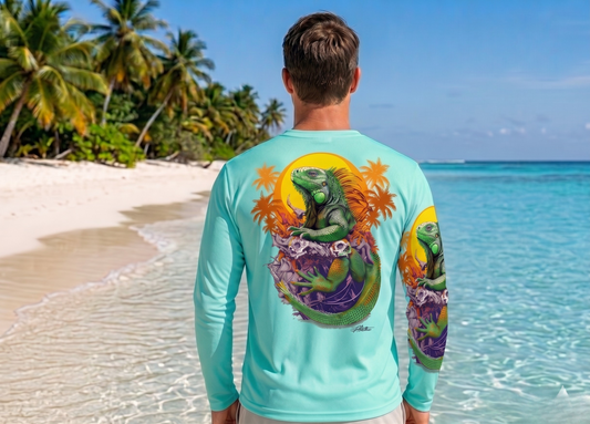 Men Long Sleeve Performance UPF 50+ Green Lizard Design