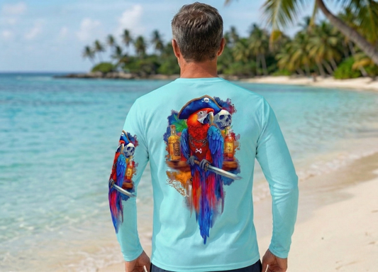 Men Long Sleeve Performance UPF 50+ Pirate Parrot Sword