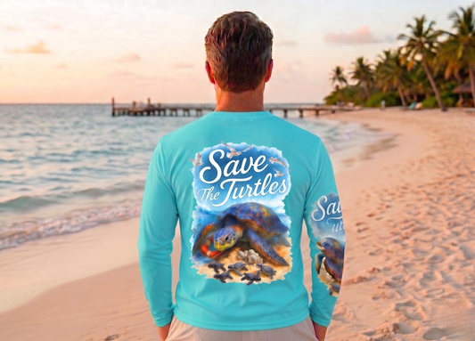 Men Long Sleeve Performance UPF 50+ Save The Turtles Design