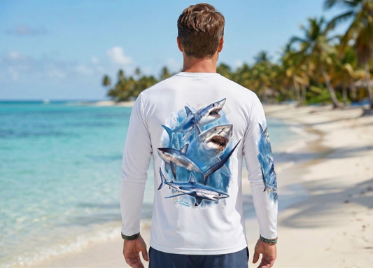 Men Long Sleeve Performance UPF 50+ Northest Cost Shark Design