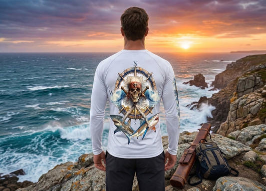 Men’s Long Sleeve Performance UPF50+ Pirate Shark Design