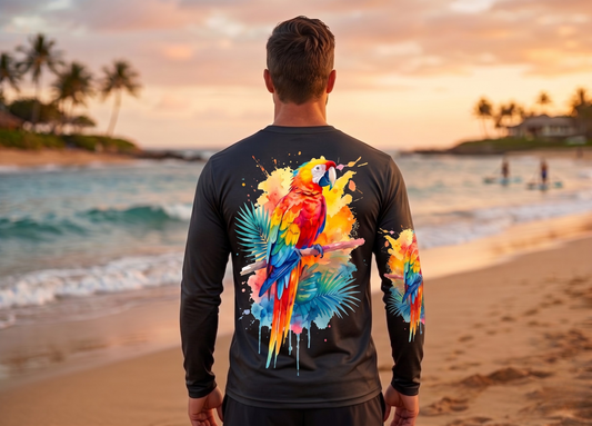 Men Long Sleeve Performance All Over Print UPF 50+ Parrot Design