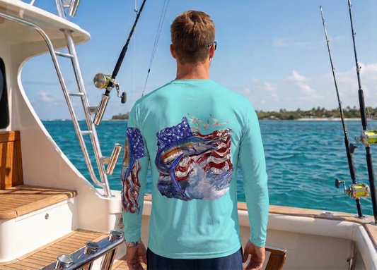 Men’s Long Sleeve Performance UPF50+ American Flag Sailfish Design