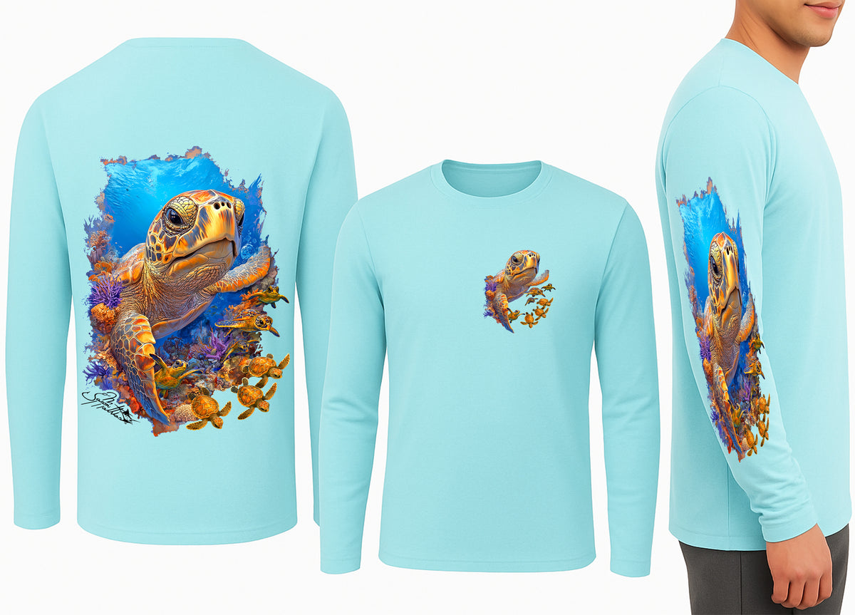 Men’s Performance UPF 50+ Turtle Babies Design Long Sleeve – Sunwise Style