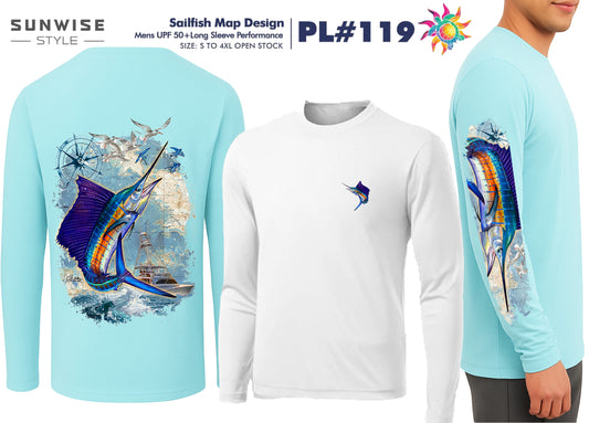 Men Long Sleeve Performance UPF 50+ Sailfish Map Design