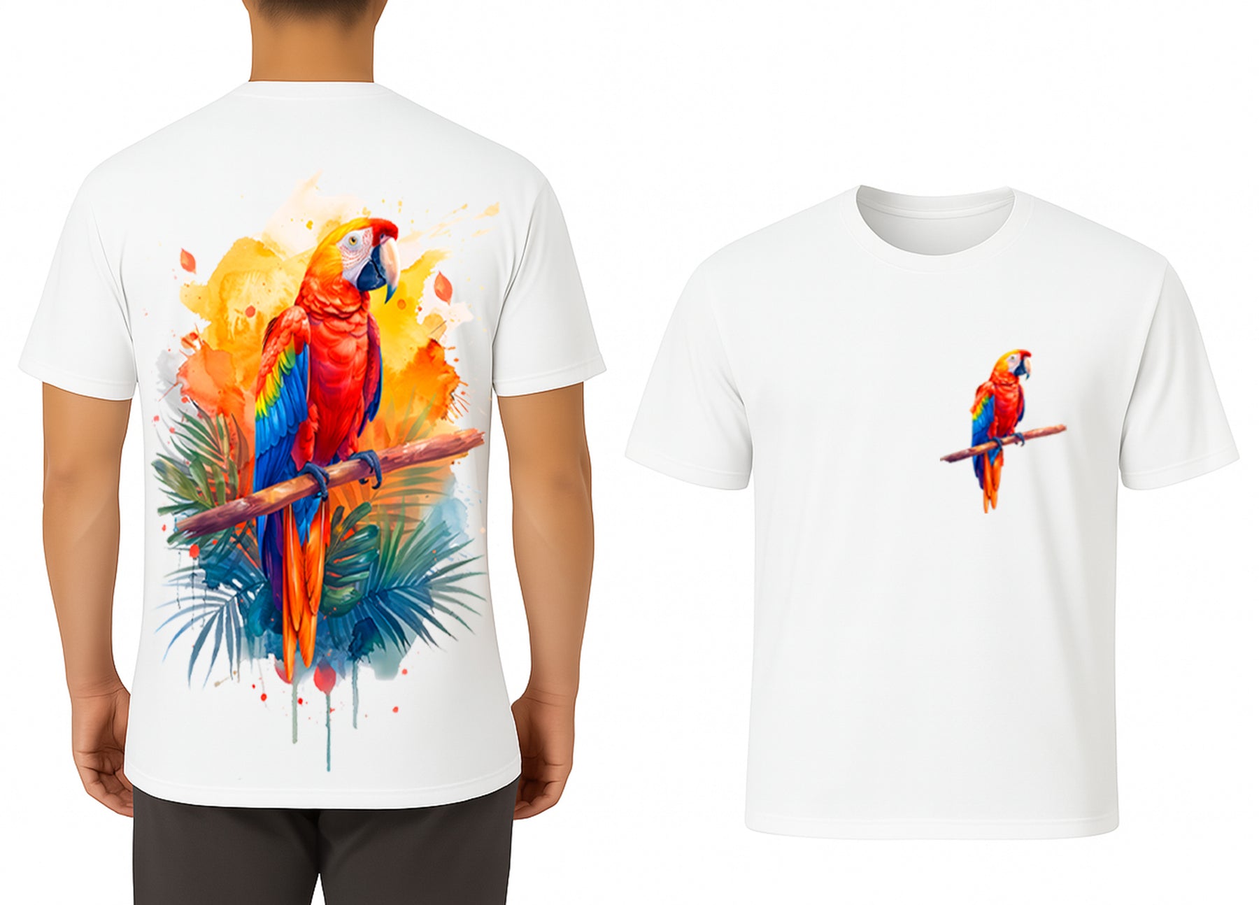 【CPGN STUDIO】Parrot Leaf Embroidery Short Sleeve T-shirt Men's Hawaiian Embroidery Shirt - Parrot Leaf | Weekender